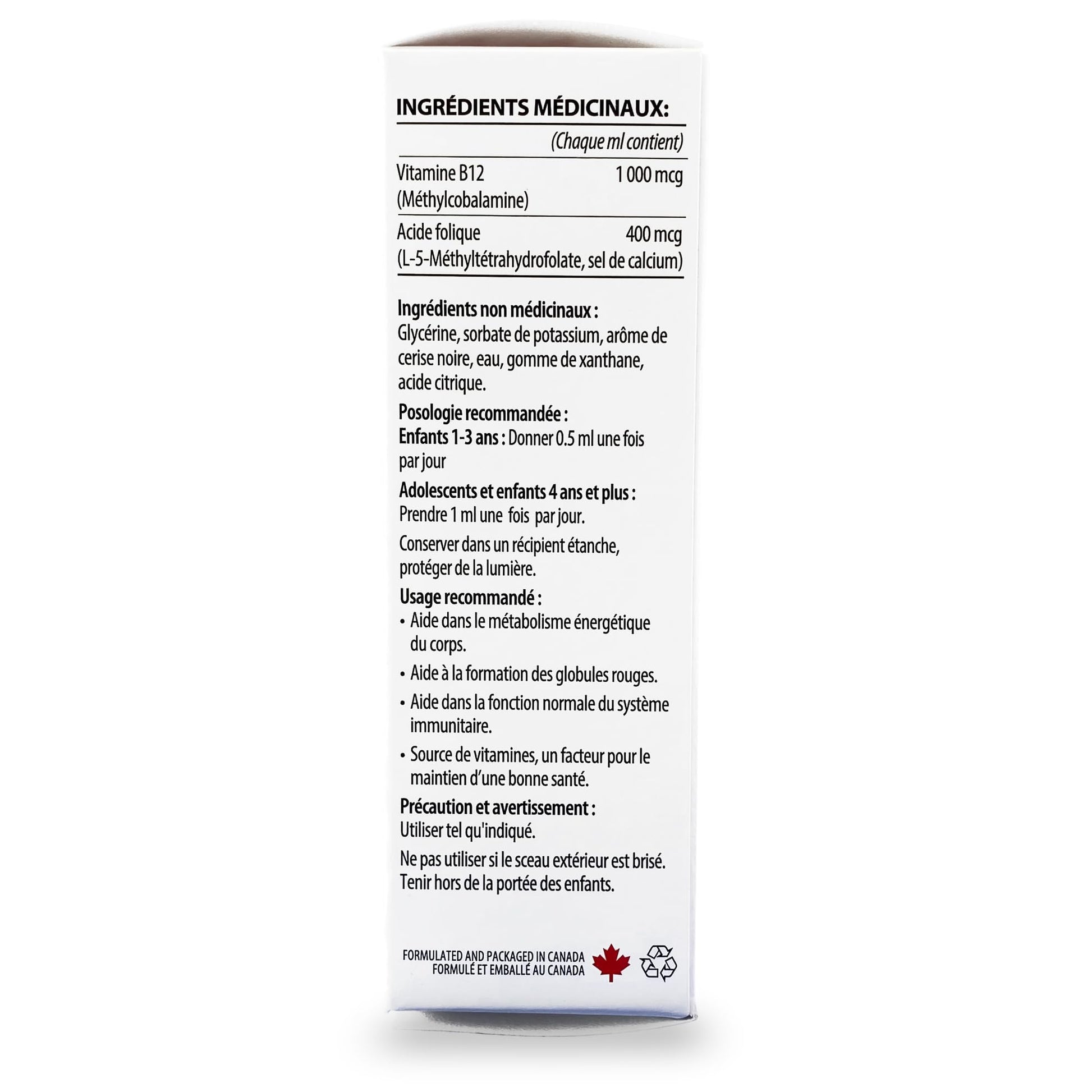 GNA Naturals Kids Vitamin B12 with Folate Supplement, 60ml - VitaminB12 Methylcobalamin 1000 mcg - Liquid Drops for Kids - Cherry Flavour- Methyl B12 Folate Supplement - Vitamin-B12-Complex – Vegan – For energy, metabolism and supports memory– Made in Can - Available at All In One Marketplace Canada