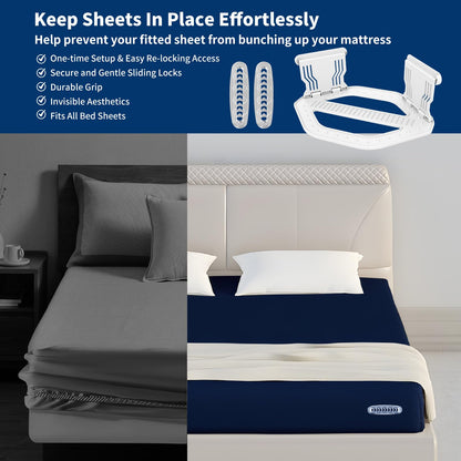 AMOVO Bed Sheet Holders for Corners Keep Sheets in Place Firmly - Foldable Fitted Sheet Holders Heavy Duty Sheet Locks Mattress Sheet Fasteners, Set of 4 Lock Sheet Clips (White) - Available at All In One Marketplace Canada