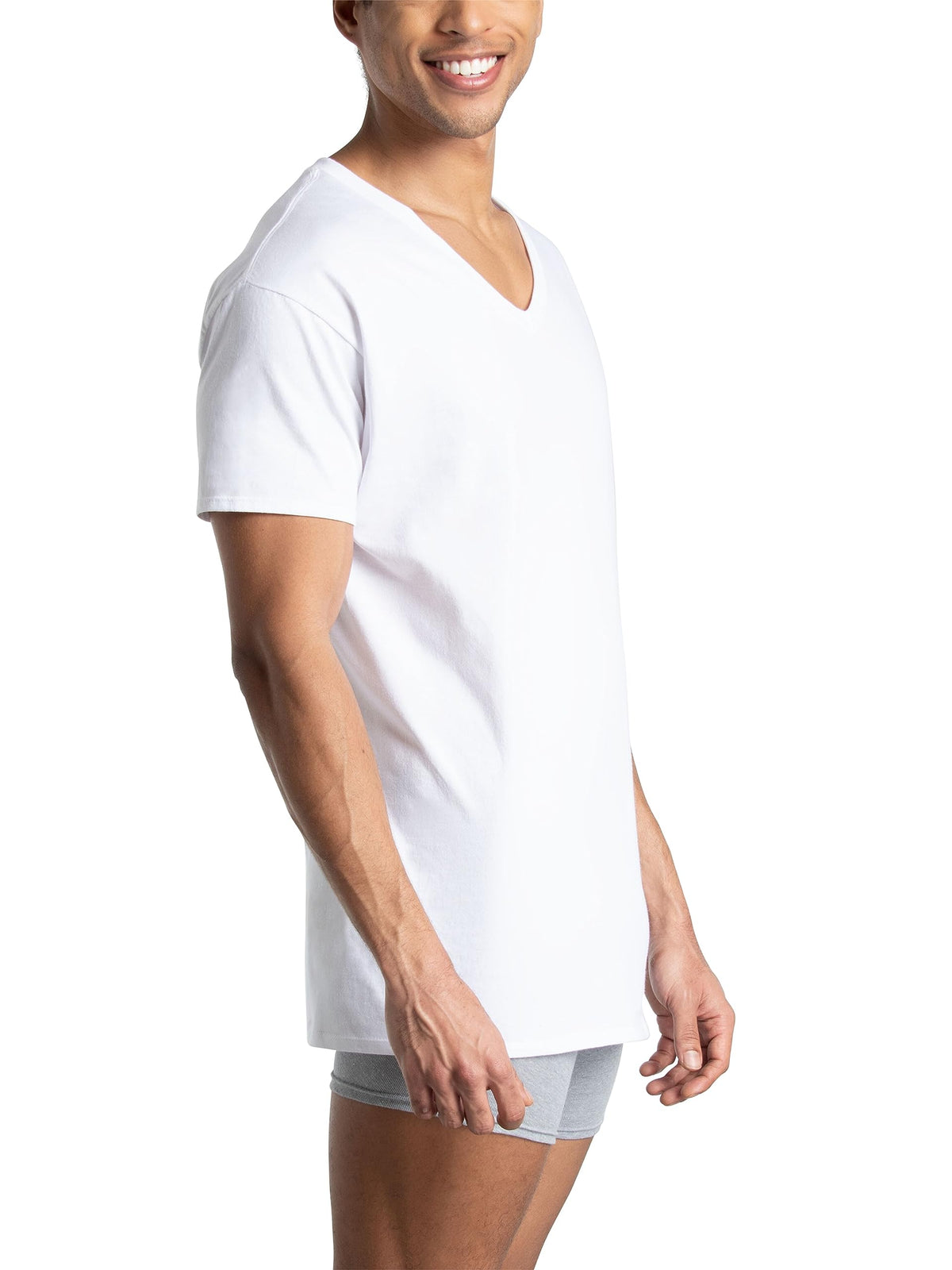 Fruit of The Loom Men's V-Neck T-Shirt, White, Medium(Pack of 6)