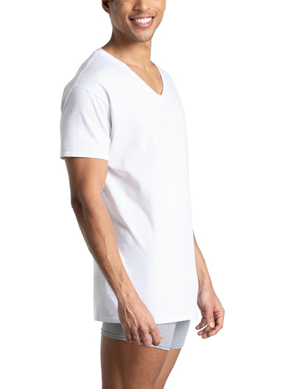 Fruit of The Loom Men's V-Neck T-Shirt, White, Medium(Pack of 6)
