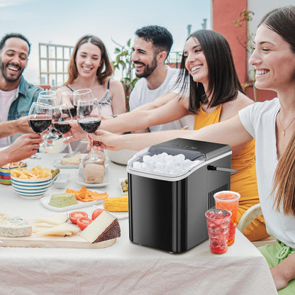 Sweetcrispy Countertop Ice Maker with Handle, 26lbs/24H Portable Ice Machine, 9 Bullet Ice Cubes Ready in 6 Mins, Self-Cleaning, Quiet Compact Ice Maker for Home, Kitchen, RV, Camping, Black - Available at All In One Marketplace Canada