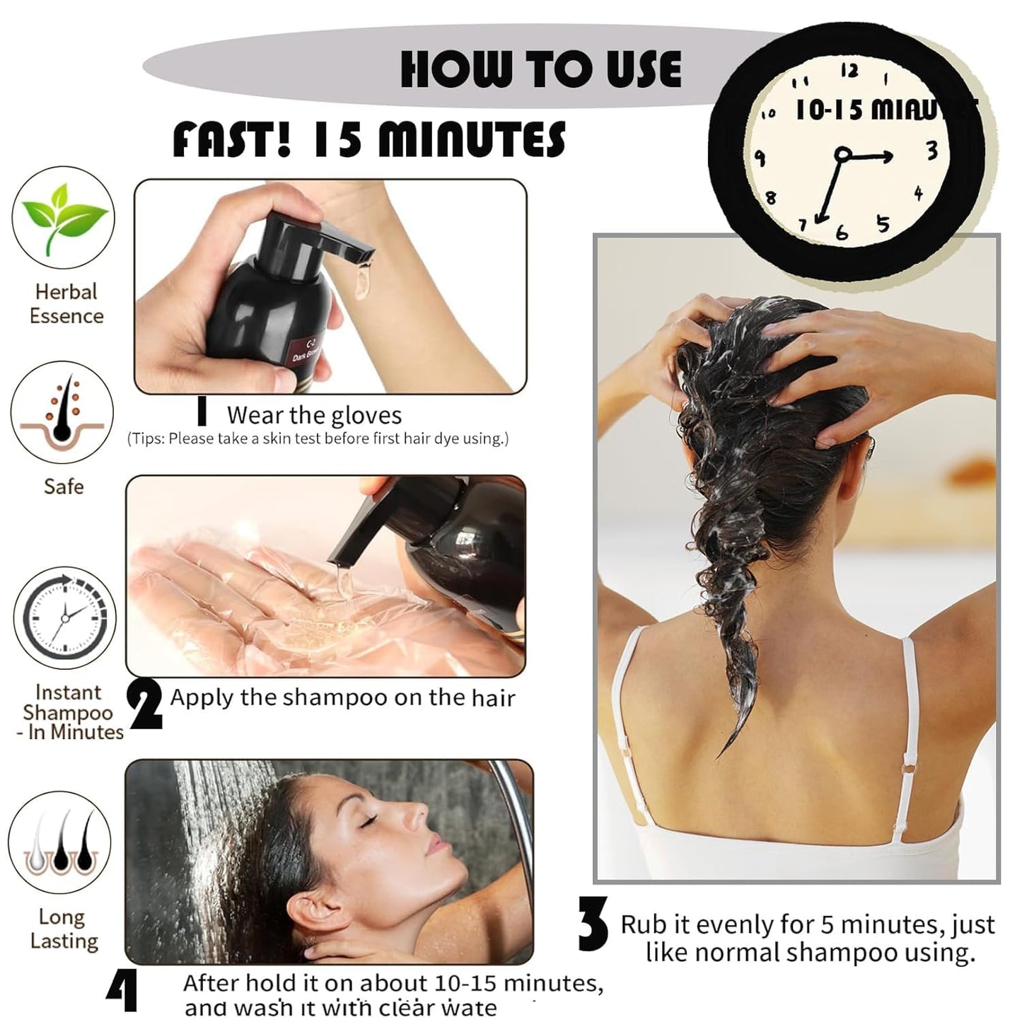 500ML Hair Color Shampoo for Women Men, Hair Dye Shampoo for Grey Hair Beard Coverage, Instant Colour Shampoo 3 in 1 - Long Lasting - Natural - Hair Coloring Hair in Minutes (Natural Black) - Available at All In One Marketplace Canada