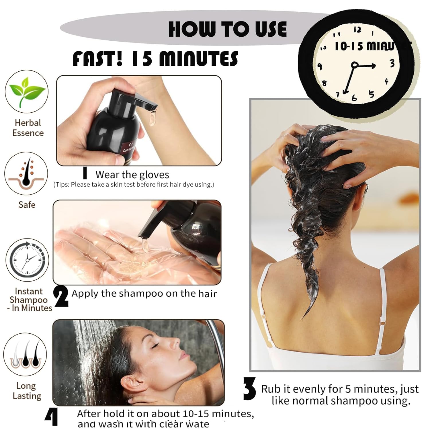 500ML Hair Color Shampoo for Women Men, Hair Dye Shampoo for Grey Hair Beard Coverage, Instant Colour Shampoo 3 in 1 - Long Lasting - Natural - Hair Coloring Hair in Minutes (Natural Black) - Available at All In One Marketplace Canada