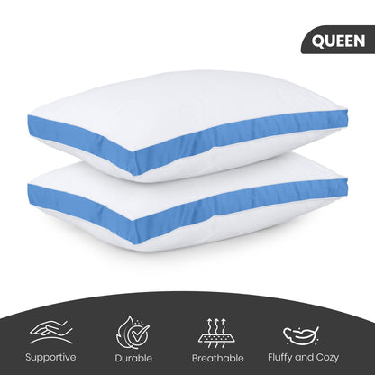 Utopia Bedding Bed Pillows for Sleeping Queen Size (Blue), Set of 2, Soft & Fluffy Pillow with Down Alternative Filling, Cooling, Hotel Quality, Gusseted Pillow for Back, Stomach or Side Sleepers
