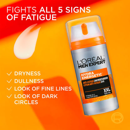 L’Oréal Paris Men Expert Hydra Energetic XXL Anti Fatigue Daily Non Greasy Moisturizer for Men with Vitamin C & Protein, 24HR Hydration, For Dry and Dull Skin, Reduces the Look of Fine Lines, 100ml 🍁 All In One Marketplace Canada