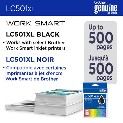 Brother Genuine LC501XLBKS High Yield Black Ink Cartridge for Brother Printer MFC-J1260DW, MFC-J1360DW, MFC-J1410DW