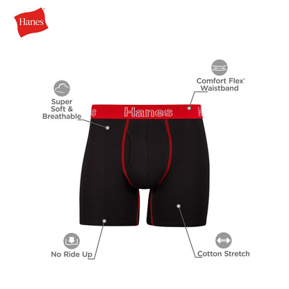Hanes Mens Underwear Briefs, Cotton Stretch Moisture-Wicking Multi-Pack Boxer, Black - 6 Pack, Large US