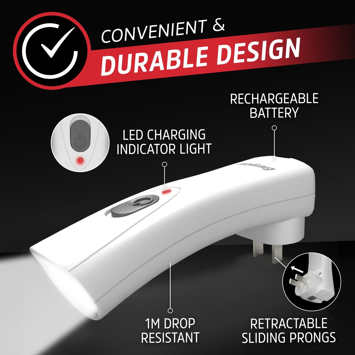 Energizer Weatheready Rechargeable Compact Handheld Light, Plug-in Rechargeable LED Light, Automatic Turn-On Emergency Flashlight, Built-in Rechargeable Battery Included, 3 Count