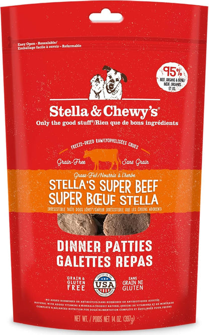 Stella & Chewy’s Freeze Dried Raw Dinner Patties – Grain Free Dog Food, Protein Rich Stella’s Super Beef Recipe – 396g Bag