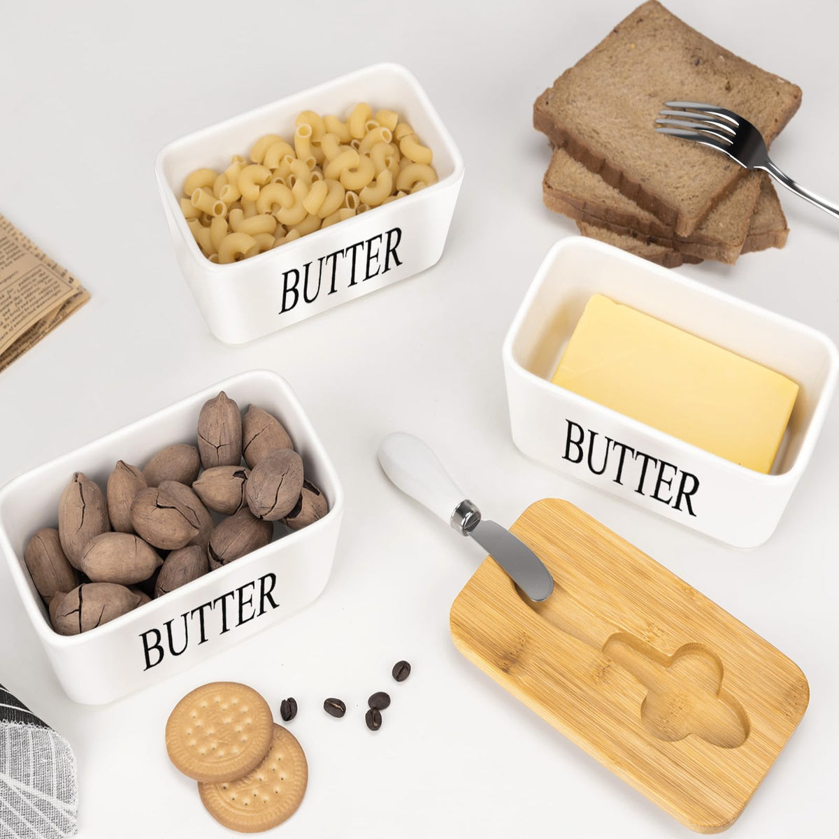 JSHKY Airtight Butter Dish with Spreader, Fits 1lb Butter Block, White 🍁 All In One Marketplace Canada