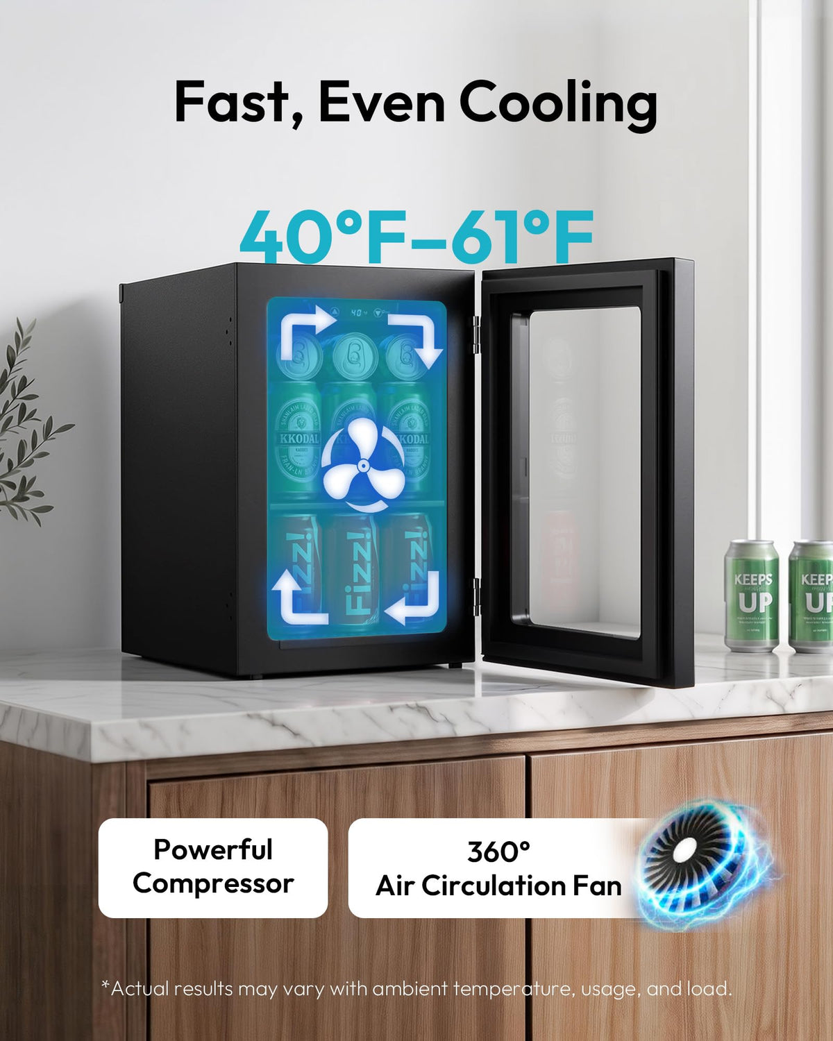 EUHOMY 18L Beverage Refrigerator Cooler, 24 Cans Mini Fridge with Quiet Compressor, Countertop Small Fridge with 40°F-61°F Digital Temperature Control, LED Lgiht for Home, Bar, Office