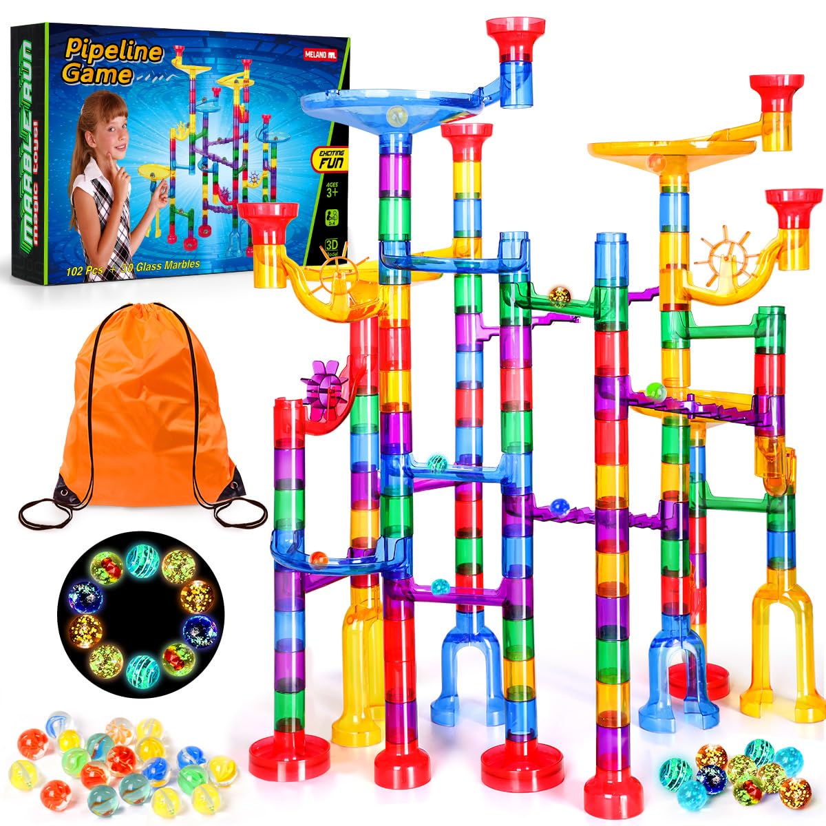 Meland Marble Run with Construction Set & Glow Marbles, STEM Toy for Kids 🍁 All In One Marketplace Canada