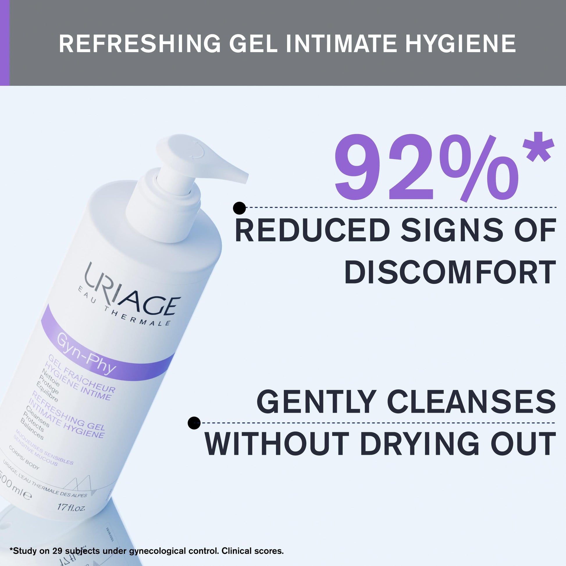Uriage Gyn-Phy Refreshing Gel Intimate - Daily Hygiene for External Intimate Areas, Foaming Gel, Paraben-Free, Tested under Gynecological Control - 500ml Uriage