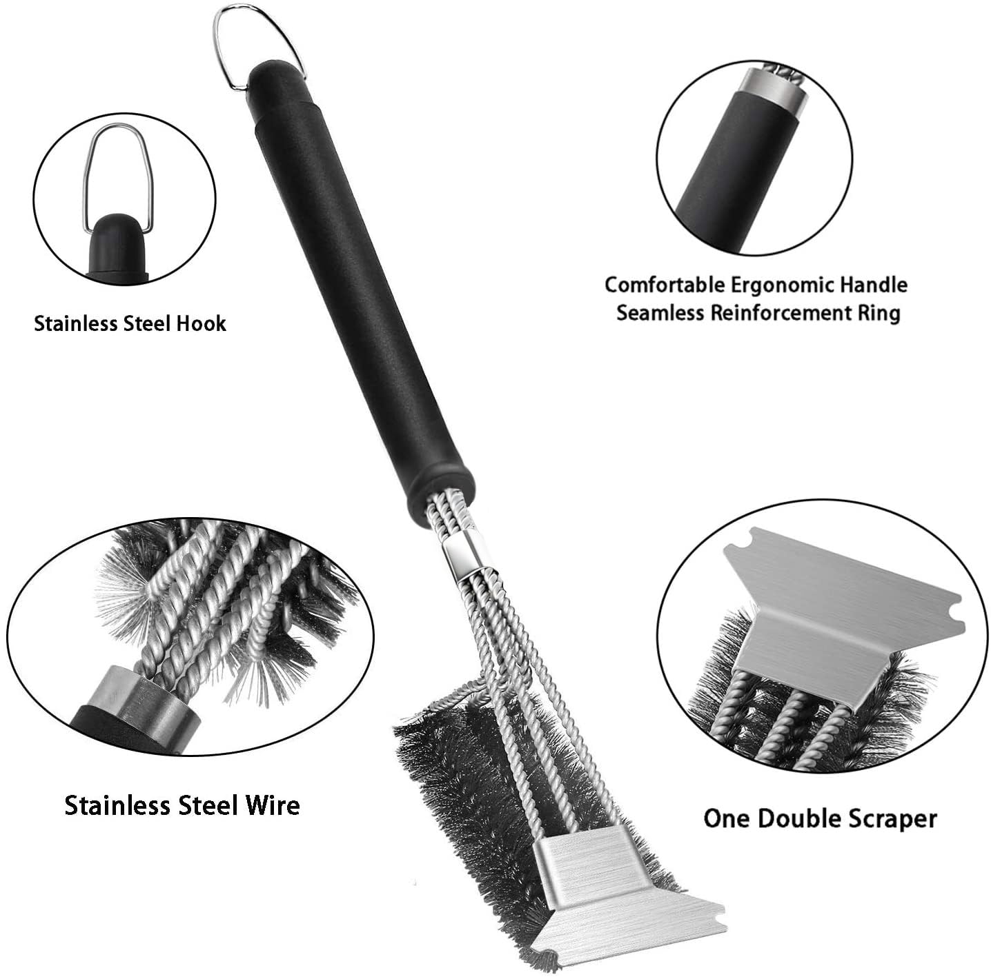 2 Pack BBQ Grill Brush, 18 inch BBQ Accessories, BBQ Cleaning Brush Safe Bristle Free BBQ Brush,100% Rust-Proof Stainless Steel- BBQ Grill Cleaner for Gas, Charcoal, Smoker, Porcelain, Infrared Grill - Available at All In One Marketplace Canada
