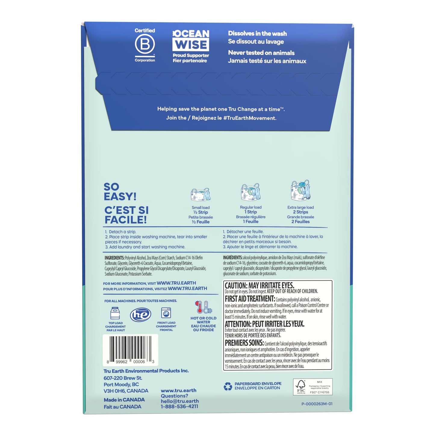 Tru Earth Compact Dry Laundry Detergent Sheets, Unscented - Up to 128 Loads (64 Sheets) - Paraben-Free - Original Eco-Strip Liquidless Laundry Detergent, Travel Laundry Sheets