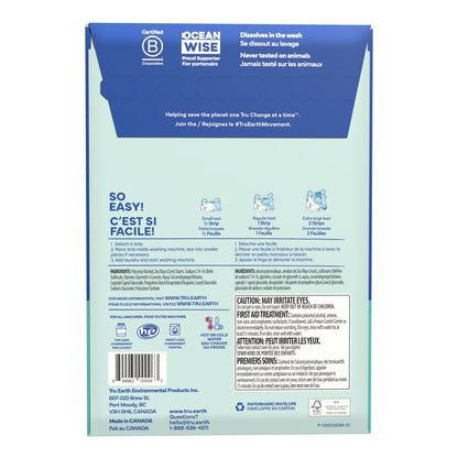 Tru Earth Compact Dry Laundry Detergent Sheets, Unscented - Up to 128 Loads (64 Sheets) - Paraben-Free - Original Eco-Strip Liquidless Laundry Detergent, Travel Laundry Sheets