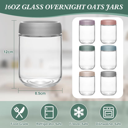 Xileanalee Overnight Oats Containers with Lids 6 Pack-16 Oz Mason Jar with Lids-Overnight Oats Jars Glass Food Storage Containers for Chia Seed Pudding Salad Cereal Coffee Spices - Available at All In One Marketplace Canada