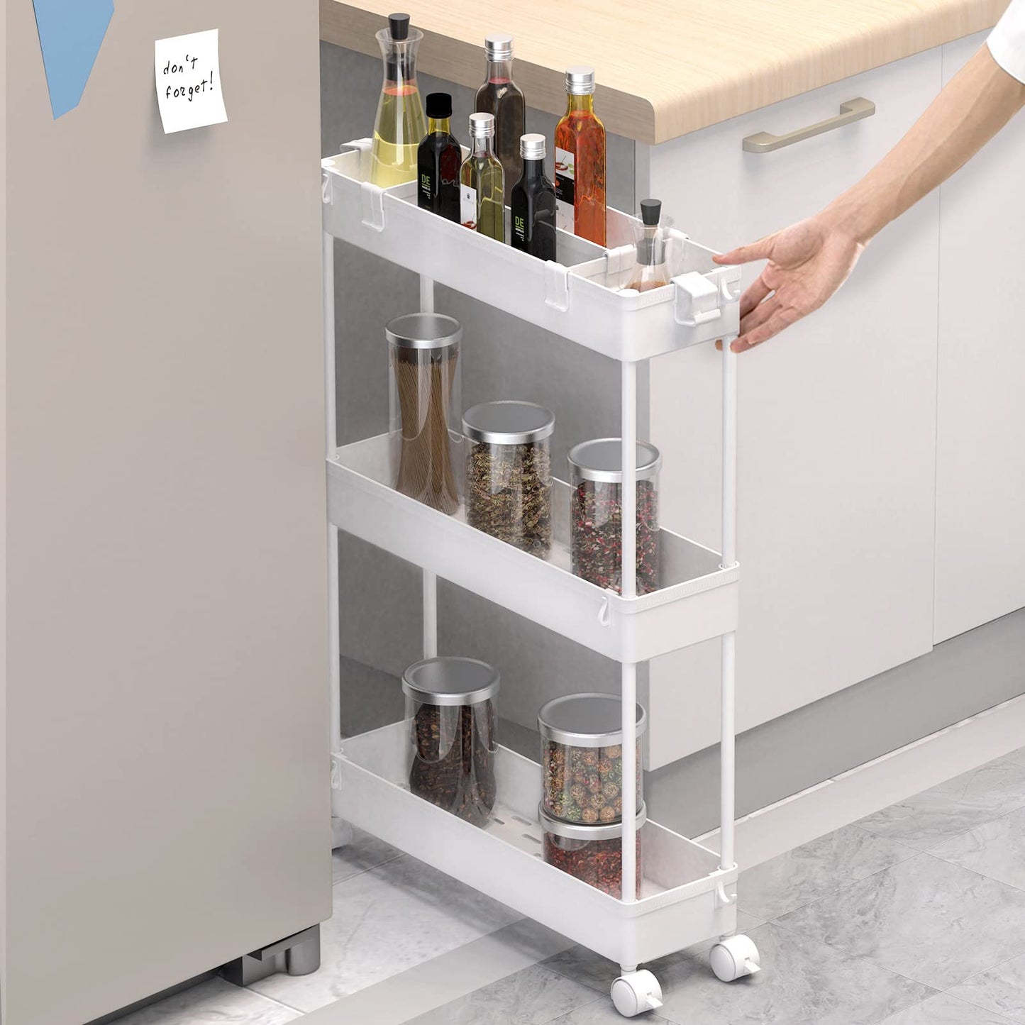 SPACELEAD Slim Storage Cart,3 Tier Bathroom Rolling Utility Cart Storage Organizer Slide Out Cart, Mobile Shelving Unit Organizer Trolley for Office Bathroom Kitchen Laundry Room Narrow Places, White - Available at All In One Marketplace Canada