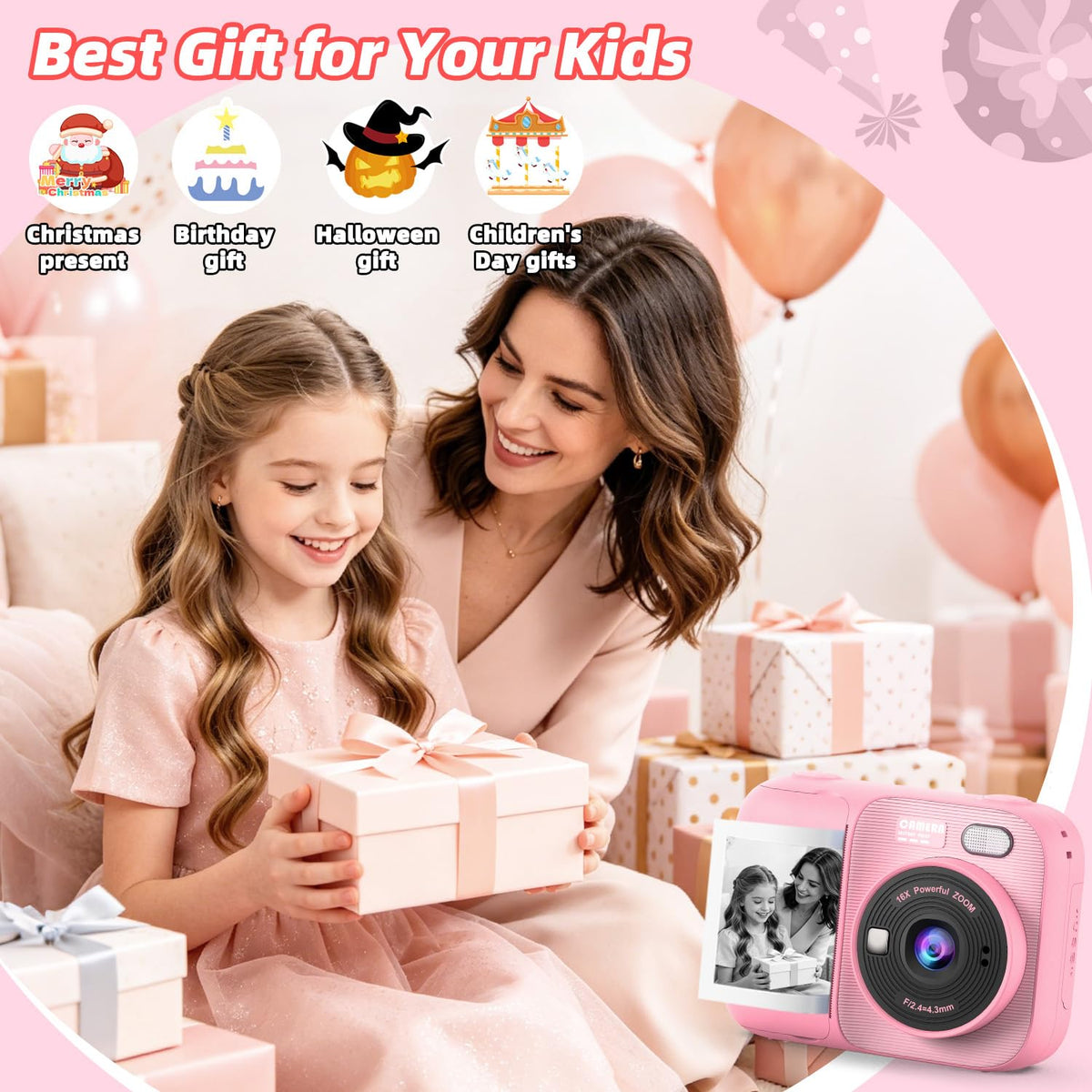 Kids Instant Print Camera with 5 Rolls Print Paper, 1080P HD Camera, Rechargeable Portable Toddler Selfie Camera, Christmas Birthday Gifts Toys for Boys Girls Age 3-12 🍁 All In One Marketplace Canada
