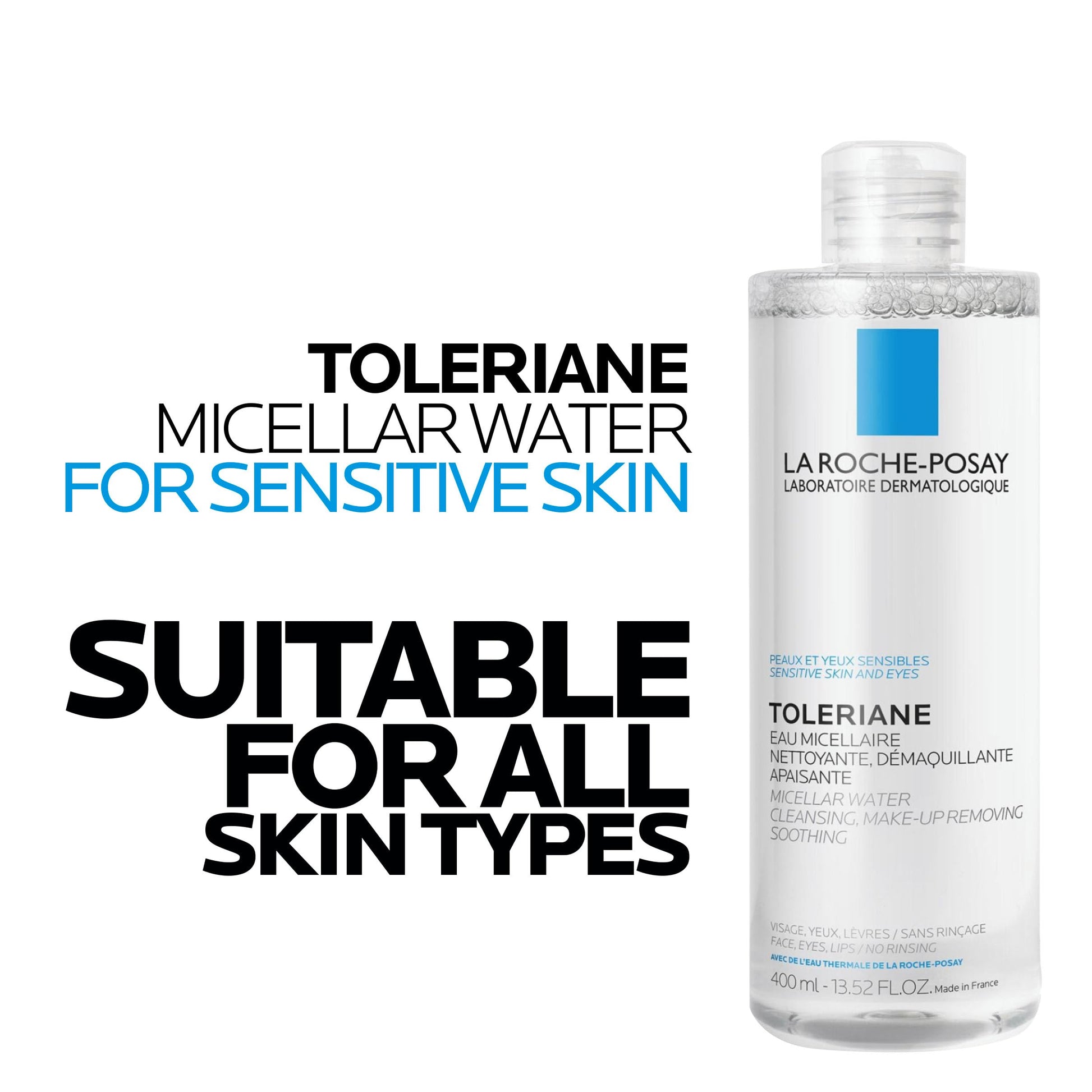 La Roche Posay Toleriane Micellar Water for Ultra Sensitive Skin, Cleanses and Removes Makeup, formulated with Glycerin & Thermal Spring Water, Hypoallergenic, Recommended by Dermatologists, 400ml La Roche-Posay
