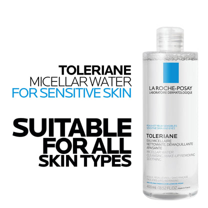 La Roche Posay Toleriane Micellar Water for Ultra Sensitive Skin, Cleanses and Removes Makeup, formulated with Glycerin & Thermal Spring Water, Hypoallergenic, Recommended by Dermatologists, 400ml La Roche-Posay