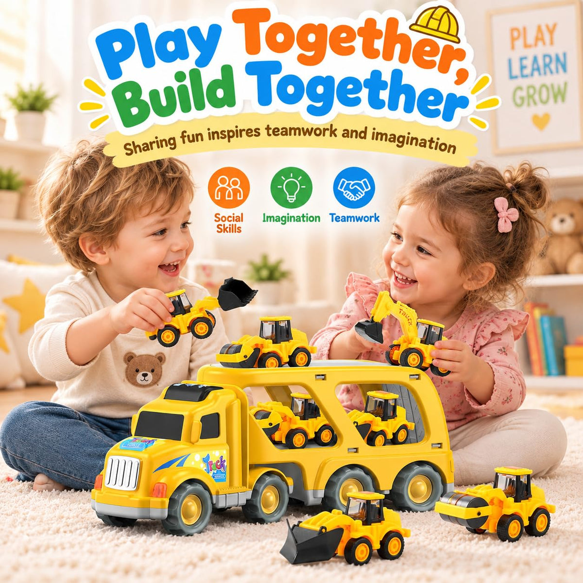 Veslier Construction Truck Toys for Boys Girls Age 3 4 5 6 Years Old，Carrier Transport Trucks for Kids 3+ Year Old，Christmas Birthday Gift Toddler Toys 🍁 All In One Marketplace Canada