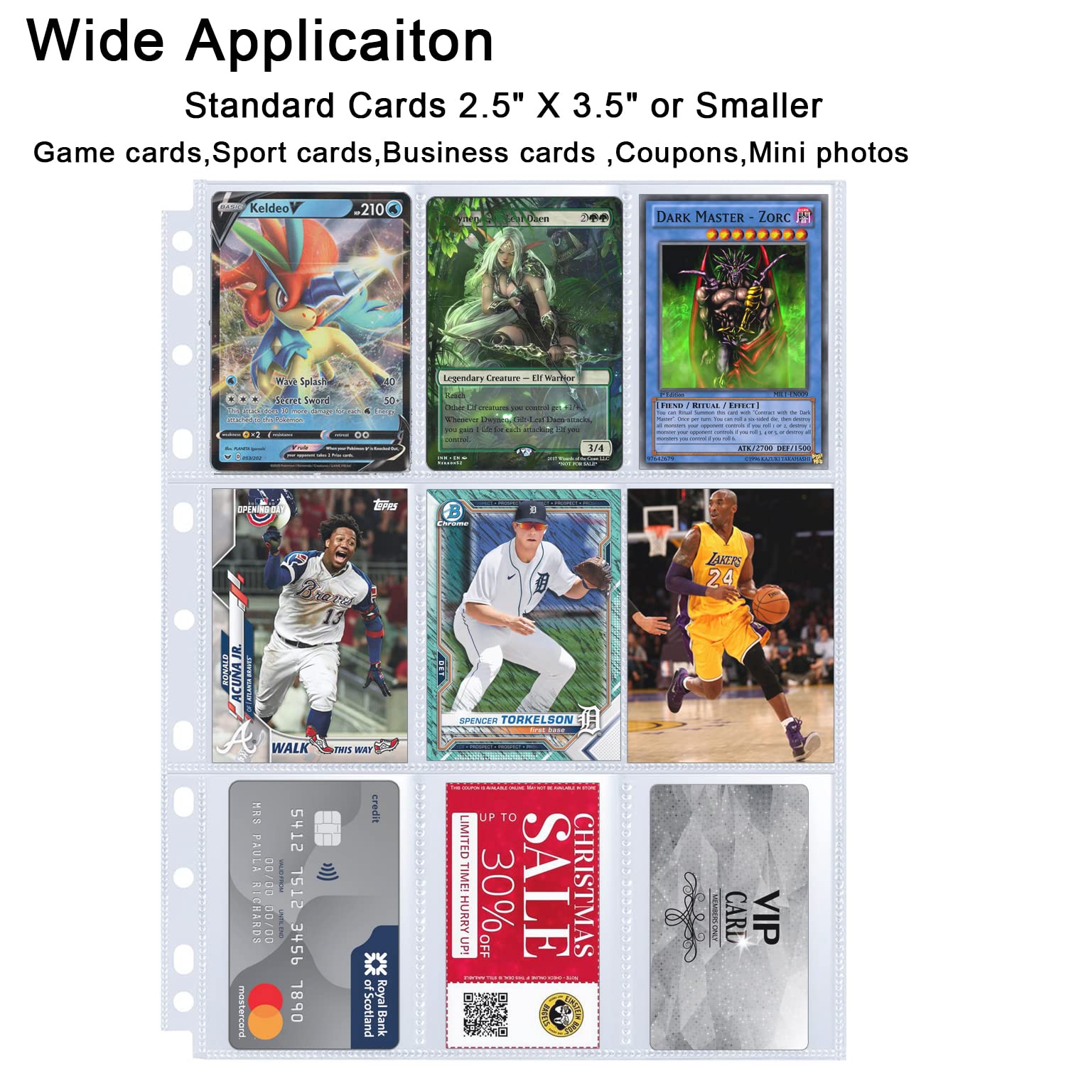 360 Pockets Trading Card Sleeves - Double-Sided 9 Pocket Page Protector, Ultra-Clear Card Sheets for 3 Ring Binder, Sleeves for Game Yugioh/MTG, Baseball, Business Cards, Coupons