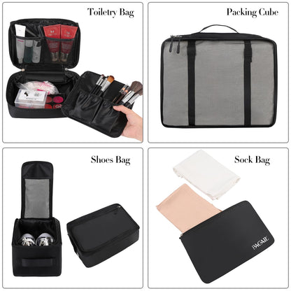 BAGAIL 8 Set Packing Cubes, Lightweight Travel Luggage Organizers with Shoe Bag, Toiletry Bag & Laundry Bag (Jet Black)