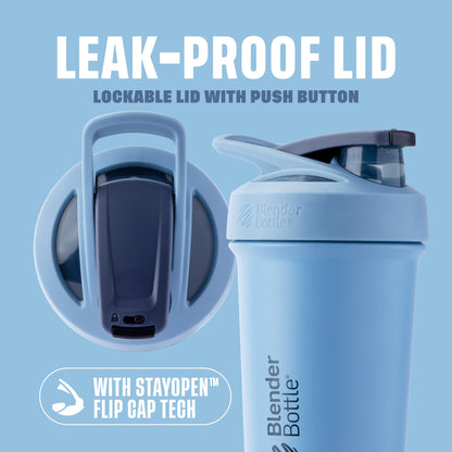 BlenderBottle Strada Sleek Shaker Cup Insulated Stainless Steel Water Bottle with Wire Whisk, 25-Ounce, Dusty Blue