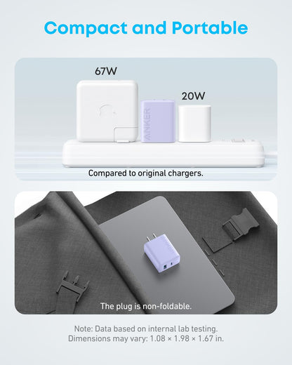 Anker iPhone 16 Charger, 2-Pack 20W Fast USB C Charger Block, for iPhone 16/16 Pro Max/15 Series/iPad Pro and More (Purple, 2 Pack & 2 Cable)