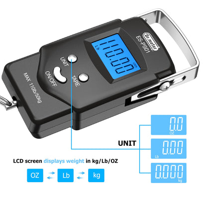 Fish Scale, Dr.meter 110lb/50kg Backlit LCD Display Digital Scale with Built-in Measuring Tape - Electronic Fishing Postal Hanging Hook Scale with 2 AAA Batteries, Pocket Size, Fishing Gifts for Man - Available at All In One Marketplace Canada