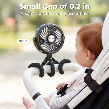 AMACOOL Battery Operated Stroller Fan Flexible Tripod Clip On Fan with 3 Speeds and Rotatable Handheld Personal Fans for Car Seat Crib Bike Treadmill