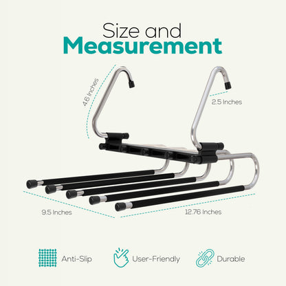 Utopia Home 2 Pack Pants Hangers Space Saving - Clothes Hanger with Stainless Steel Hook & Anti-Slip Design - Closet Organizer for Jeans, Trousers, Skirts, Scarf & Slacks (Black) - Available at All In One Marketplace Canada