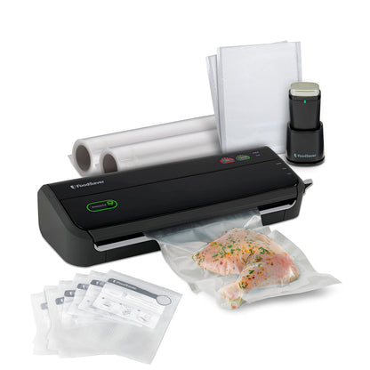 FoodSaver Vacuum Sealer Machine with Portable Handheld Sealer, 12 Vacuum Seal Bags and 2 Rolls - Black - FM2010 - Available at All In One Marketplace Canada