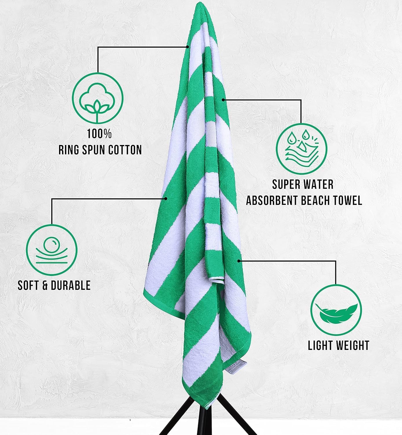 Utopia Towels 4 Pack Cabana Stripe Beach Towels (30x60 inches) - 100% Ring Spun Cotton Large Pool Towels, Soft and Quick Dry Swim Towels (Blue,Grey,Red,Green)