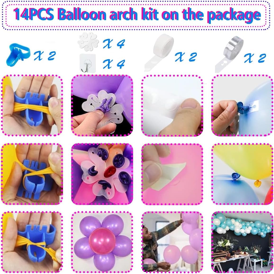 YEPVIE Electric Balloon Pump, Portable 2 Modes Balloon Blower Machine with 14 Ballon Arch Kits, Air Pump for Baloon, Balloon Inflator for Party Decoration