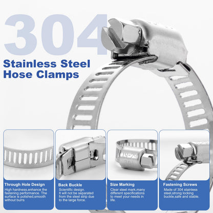 Hose Clamps, Small Worm Gear Hose Clamp Kit, Stainless Steel Worm Gear Hose Clamps for Radiator, Heater, 1 inch, 3/8 inch, 1/2 inch, 1/4 inch, 40 pcs