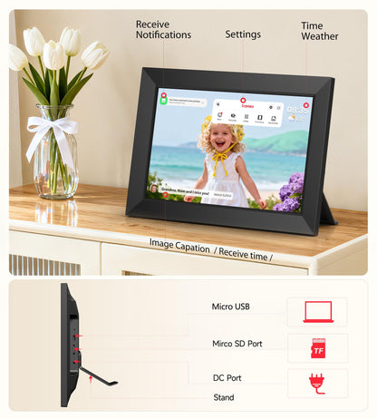 Frameo 10.1 Inch WiFi Digital Picture Frame, 1280x800 HD IPS Touch Screen Photo Frame Electronic, 32GB Memory, Auto-Rotate, Wall Mountable, Share Photos/Videos Instantly via Frameo App from Anywhere
