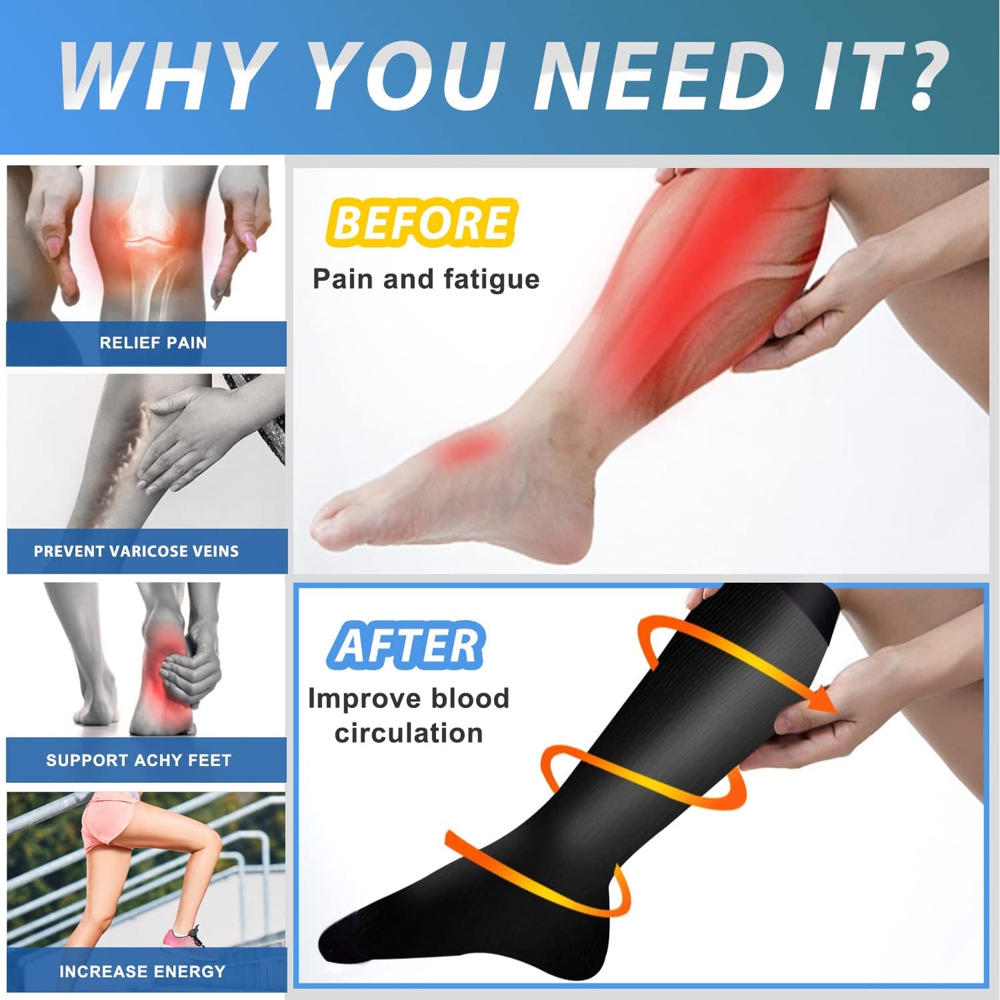 CTHH 4 Pairs Graduated Copper Compression Socks for Women & Men Circulation 15-20 mmHg - Best Support for Nurses, Running