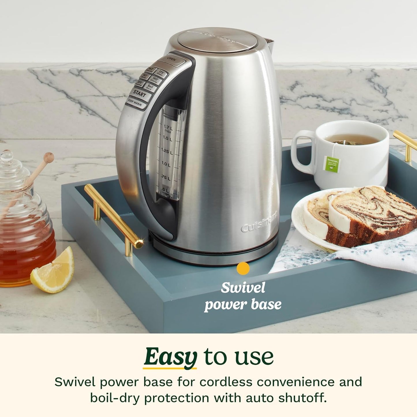 Cuisinart PerfecTemp 1.7L Cordless Electric Tea Kettle, 1500W Fast Heat-Up, 6 Preset Temperatures, 30-Min Keep Warm, Stay-Cool Nonslip Handle, Brushed Stainless Steel (CPK-17C) - Available at All In One Marketplace Canada