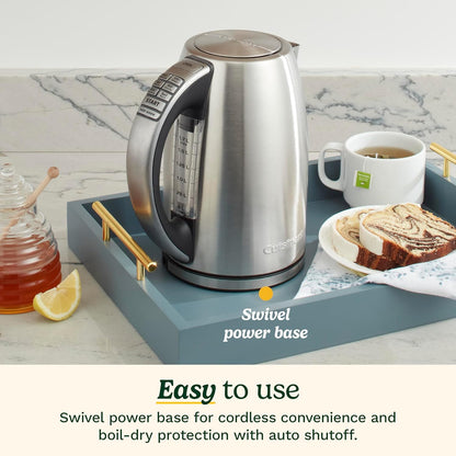 Cuisinart PerfecTemp 1.7L Cordless Electric Tea Kettle, 1500W Fast Heat-Up, 6 Preset Temperatures, 30-Min Keep Warm, Stay-Cool Nonslip Handle, Brushed Stainless Steel (CPK-17C) - Available at All In One Marketplace Canada