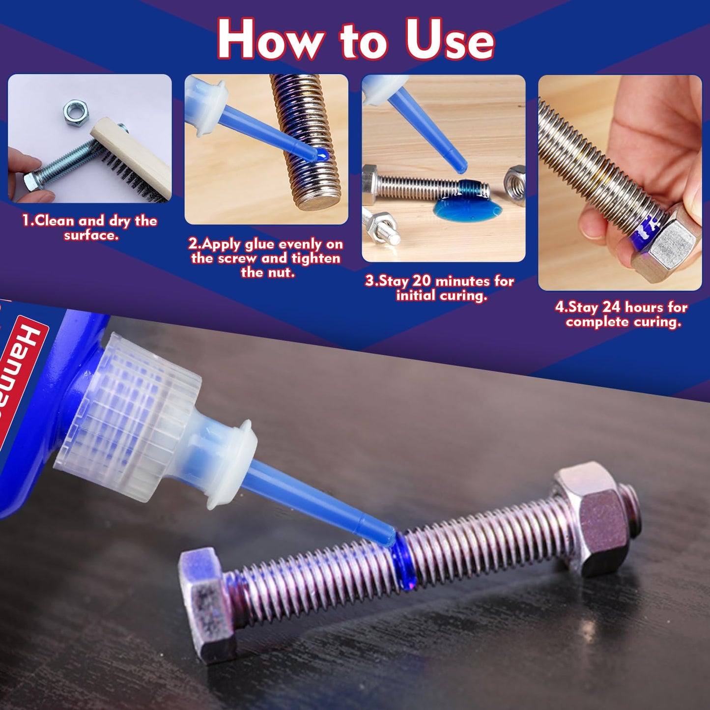 Threadlocker 1.69 Fl oz/ 50 ml Medium Strength 243, Lock & Seal Nuts, Bolts, Fasteners and Metals, Blue Thread Lock Against Losening and Leakage (medium-50ml)