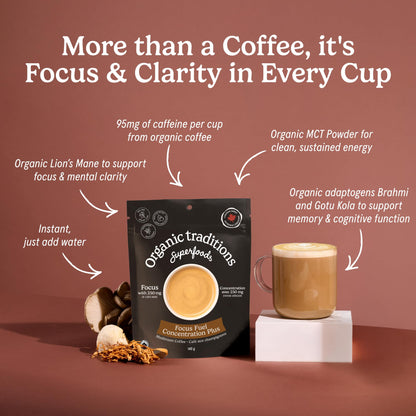 Organic Traditions Focus Fuel Instant Mushroom Coffee Blend, Daily, 10oz