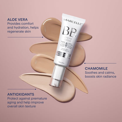 Marcelle BB Cream Beauty Balm, Medium, Tinted Moisturizer, Skin Enhancer, Lightweight, Hydrating, Hypoallergenic, Non-Comedogenic, Fragrance-Free, Paraben-Free, Oil-Free, Cruelty-Free, 45 mL 🍁 All In One Marketplace Canada