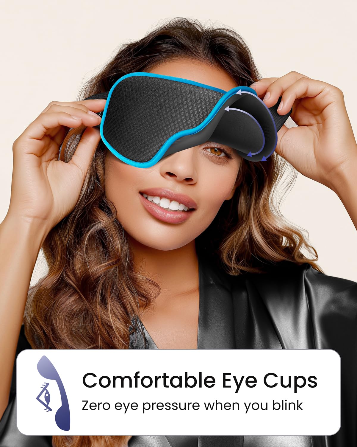 WAOAW Sleep Mask Blackout, Eye Mask for Sleeping - 3D Breathable Soft Comfortable， Adjustable Light Blocking Night Sleeping Mask（Blue）