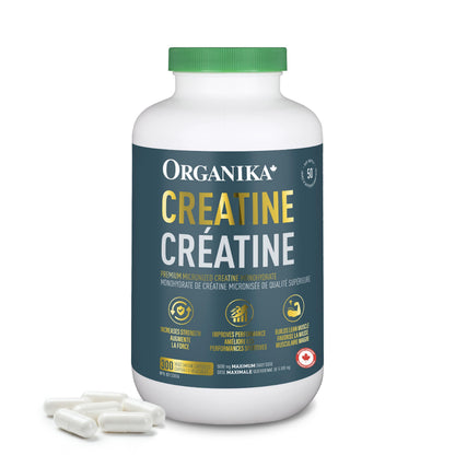 Organika Canadian-Made Creatine Capsules- Pure Micronized Creatine Monohydrate - Helps Build Lean Muscle, Increase Strength, and Improved Recovery and Performance for Men and Women- 300vcaps