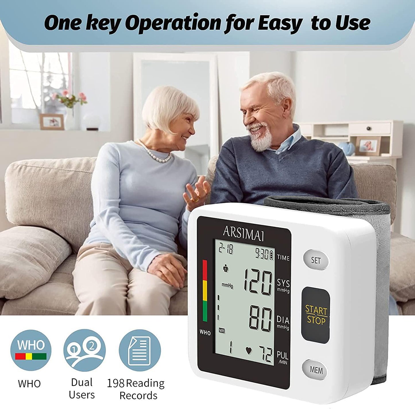 Blood Pressure Monitor - Wrist Accurate Automatic High Blood Pressure Monitors Portable LCD Screen with Storage Case and Adjustable Cuff Powered by Battery -Black - Available at All In One Marketplace Canada