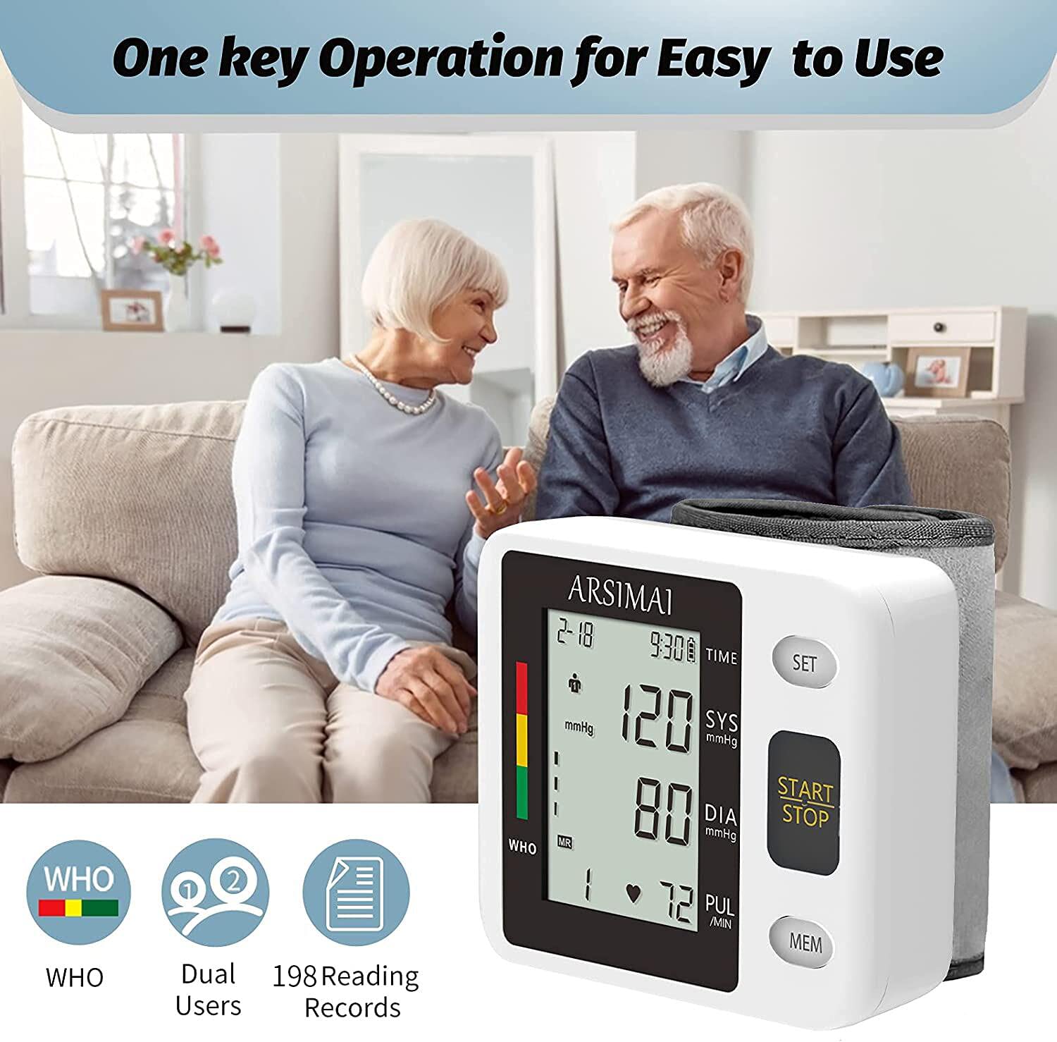 Blood Pressure Monitor - Wrist Accurate Automatic High Blood Pressure Monitors Portable LCD Screen with Storage Case and Adjustable Cuff Powered by Battery -Black - Available at All In One Marketplace Canada
