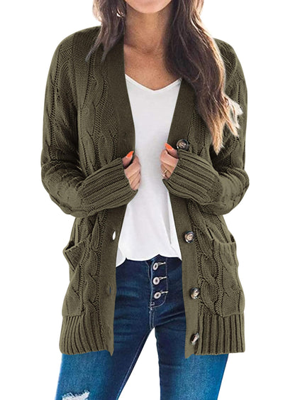PRETTYGARDEN Women's Cable Knit Cardigan Sweaters Fall(Army Green,L) 🍁 All In One Marketplace Canada