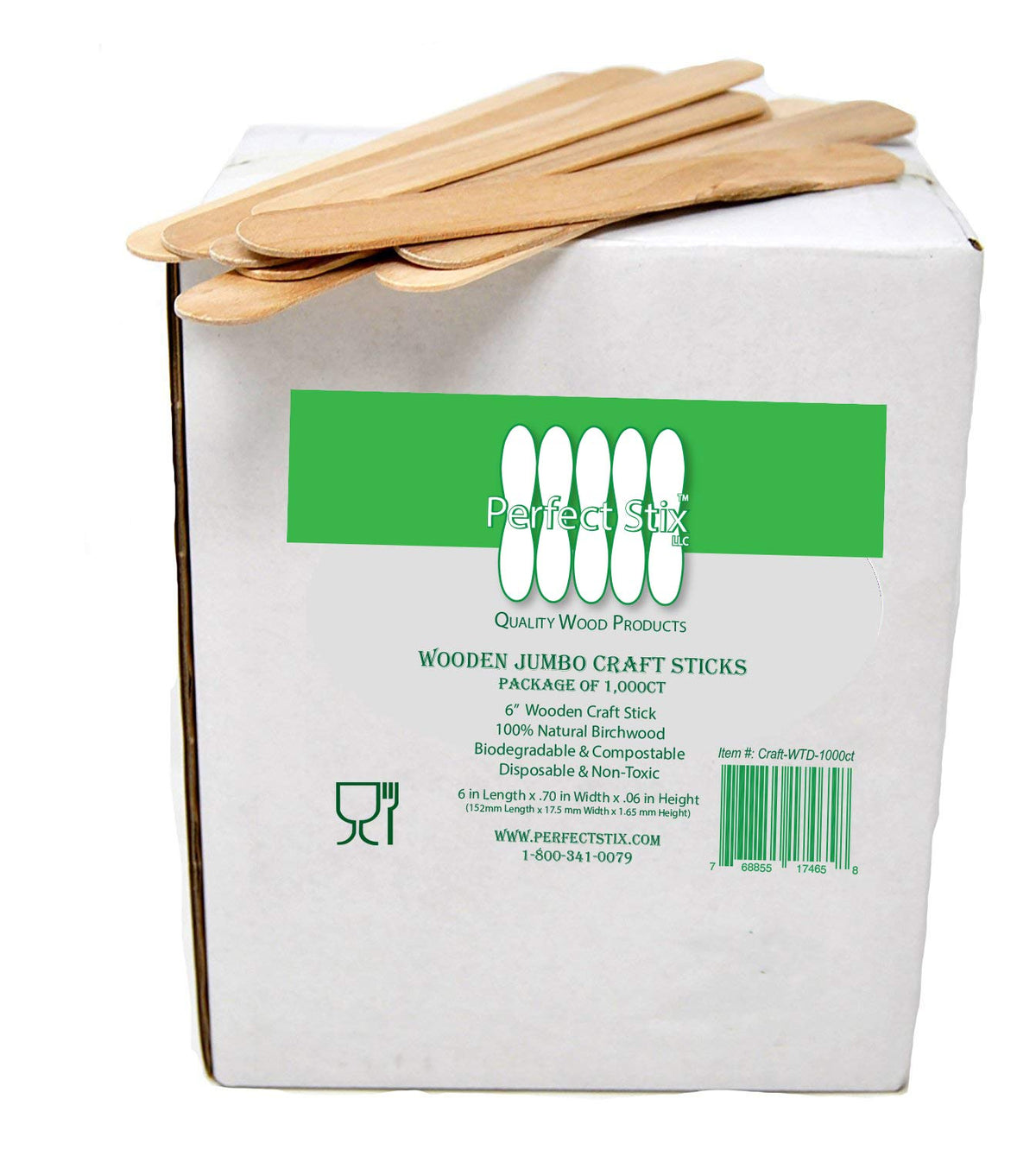 Perfect Stix Craft WTD-1000 Jumbo Craft Sticks, 0.1" Height, 0.6" Width, 6" Length (Pack of 1000)